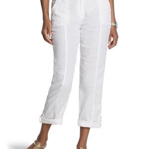 White Linen Chicos Crop Resort Summer Zipper Button Womens Pants 2.5‎ or 14